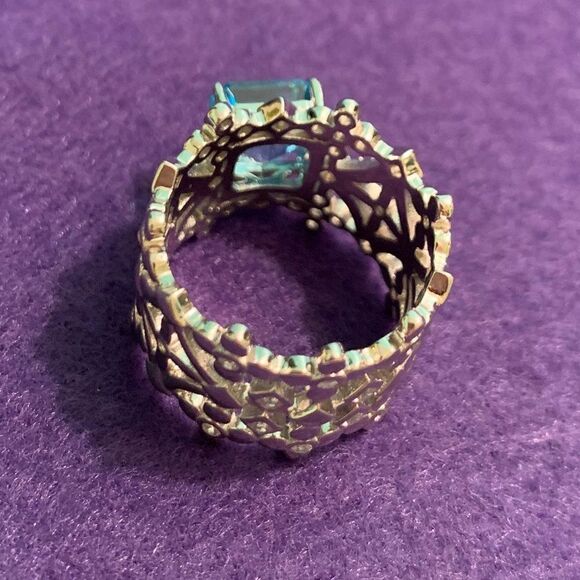 New, no tags, solid sterling, aquamarine, diamonds, intricate silver setting - Picture 10 of 12